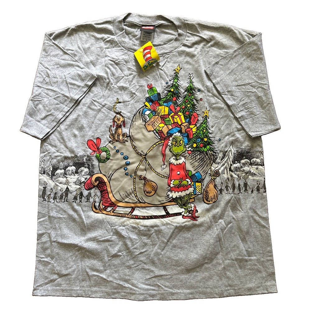 Vintage Dr. Seuss Grinch Shirt Unisex Size XL Cartoon AOP Delta Weight Y2K